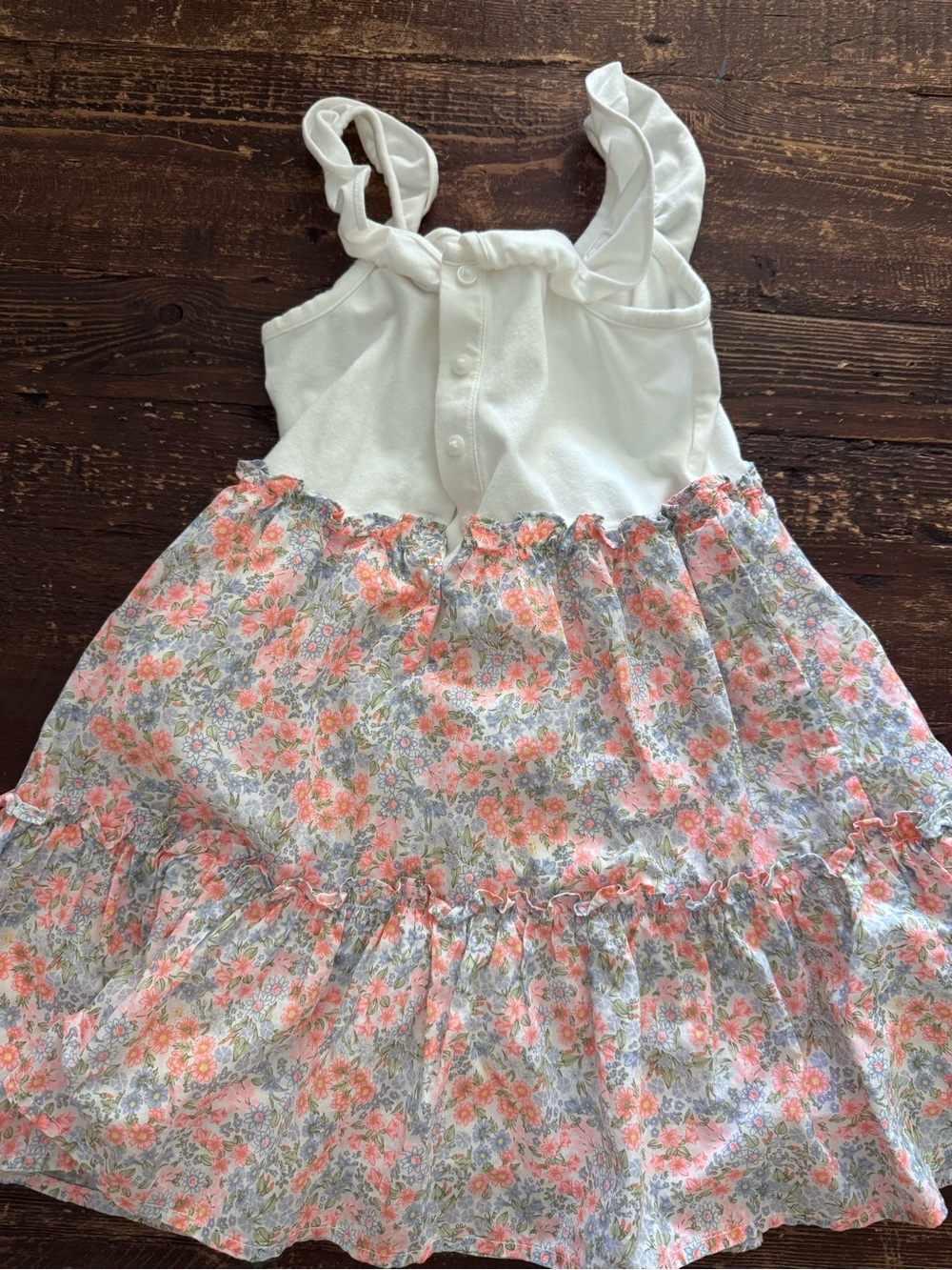 Janie and Jack White Top with Coral and Light Blue Floral Skirt Girls Dress